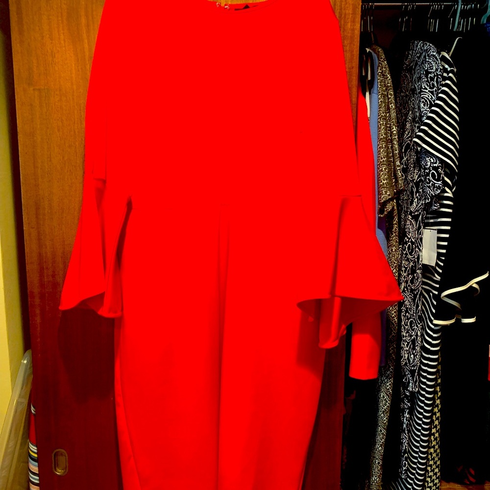 Red Dress from Eloqui with flared sleeves. Worn once.